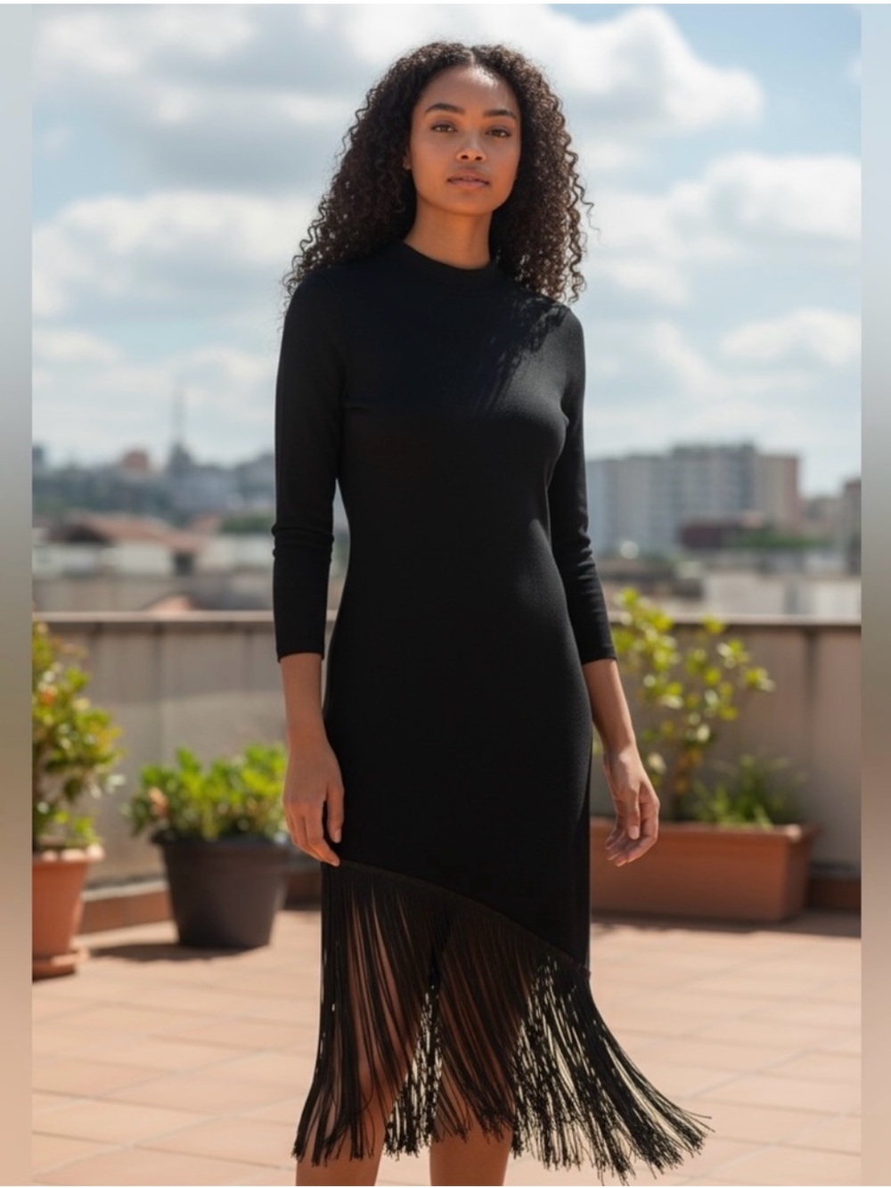 H&M Mock-Neck Fringe Dress